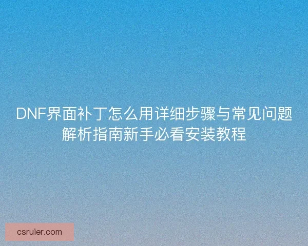 DNF界面补丁怎么用详细步骤与常见问题解析指南新手必看安装教程