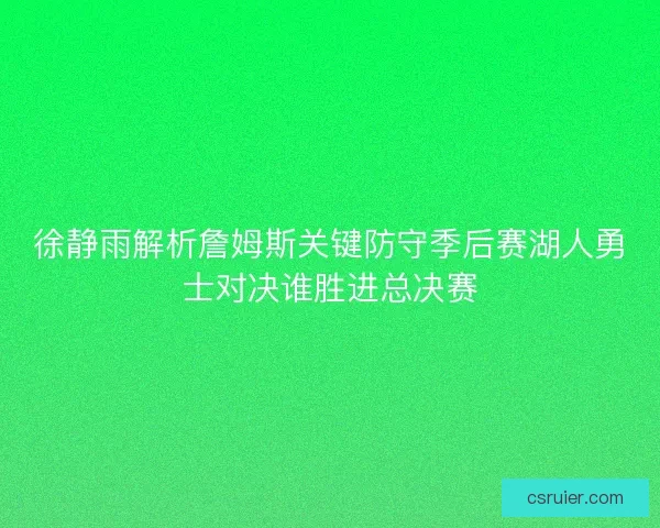 徐静雨解析詹姆斯关键防守季后赛湖人勇士对决谁胜进总决赛
